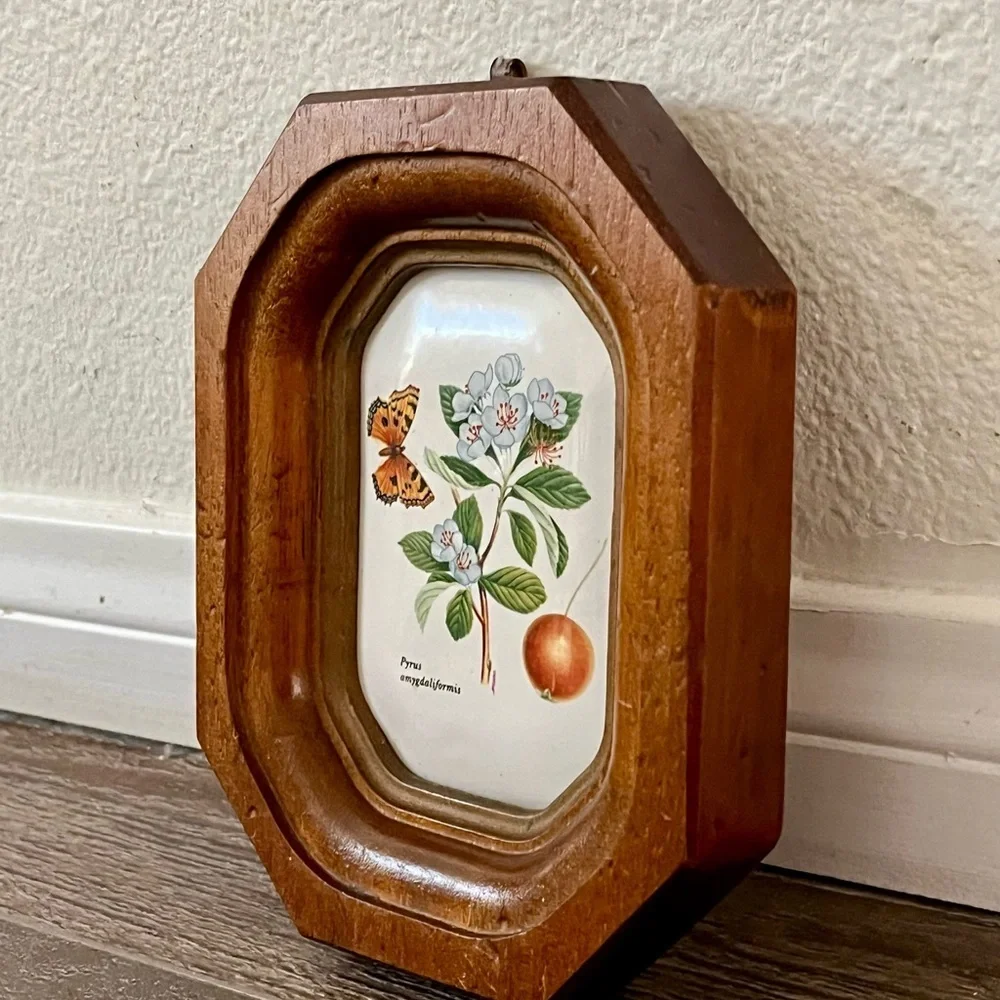 Wooden Framed Botanical Wall Art Berkeley house hand painted tile Italy